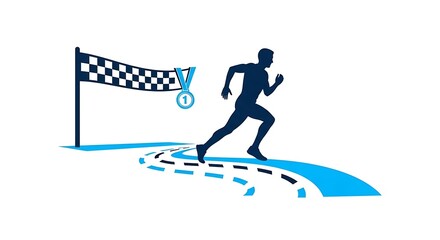 Fototapeta premium Runner crossing finish line with medal, symbolizing achievement and success.