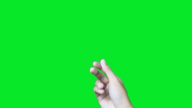 Hand gesturing rubbing thumb and fingers together for money, payment, or tips isolated on chroma key green screen