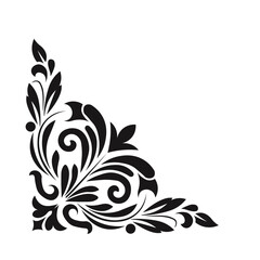 This elegant black and white floral design is ideal for decorative borders, logos, or vintage-inspired graphic designs, featuring intricate detailing and curved leaves