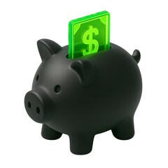 Black Piggy Bank with Glowing Green Dollar Symbol - Saving Money and Financial Investment 3D Render. piggy bank, saving money, finance, investment, dollar symbol