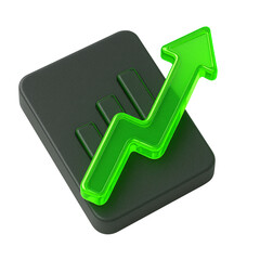 3D green arrow symbolizing growth and success on a dark business chart icon with black background. growth, success, arrow, chart, business