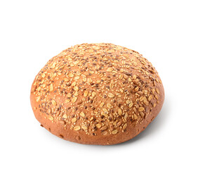 Tasty bread with seeds on white background