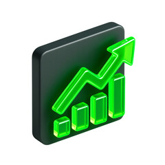 3D Green Glowing Bar Chart with Upward Arrow. Business Growth, Financial Success, and Data Analysis Icon. growth, business, finance, chart, success