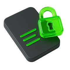 3D Render of Green Padlock on Document Icon for Data Protection, Digital Security, and Privacy. data security, cyber security, padlock, privacy, document protection