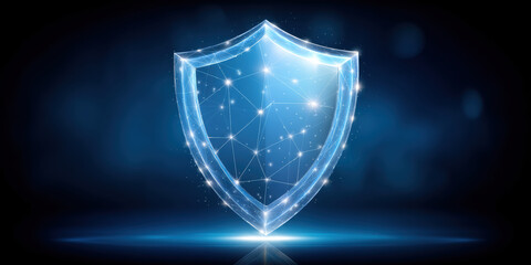 Secure data shield glowing digital network protecting information with futuristic blue light