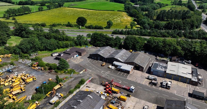 Drone view of DfI TRAM Ballykeel Depot Road Construction Company Ballymena Town Antrim Northern Ireland 12-09-2025