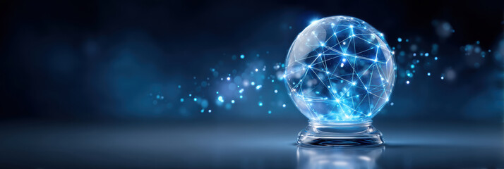 Data secure globe with glowing network nodes and futuristic digital connection in blue light