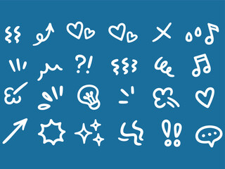 Line movement effect element, express anime effect decoration icon. Hand drawn cute doodle line element arrow, emphasis, shock, sparkle vector art and illustration white element black and white