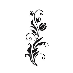 This elegant black and white floral design is ideal for decorative borders, logos, or vintage-inspired graphic designs, featuring intricate detailing and curved leaves