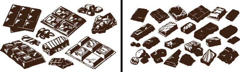 Chocolate Vector Illustration, Sweet Dessert Icons, Cocoa Bar Design, Chocolate Pieces Clipart, Candy Food Artwork, Bakery Dessert Vector, Gourmet Chocolate Graphics, Sweet Treat Illustration, Confect