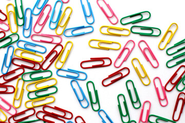 Colorful paper clips, Top view with copy space