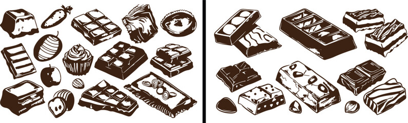 Chocolate Vector Illustration, Sweet Dessert Icons, Cocoa Bar Design, Chocolate Pieces Clipart, Candy Food Artwork, Bakery Dessert Vector, Gourmet Chocolate Graphics, Sweet Treat Illustration, Confect