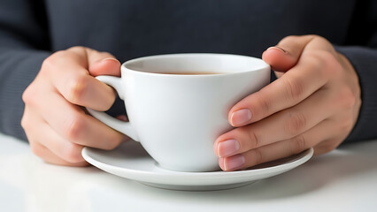 Hands holding a cup of hot coffee