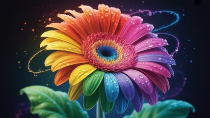 Vibrant Floral Fantasy: A breathtaking gerbera daisy bursts forth in a dazzling display of rainbow hues, its petals meticulously crafted to capture the eye.