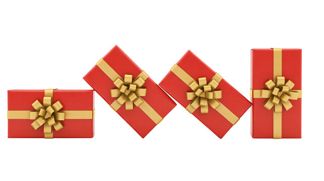 Vibrant red gift boxes with golden bows on black background - Powered by Adobe
