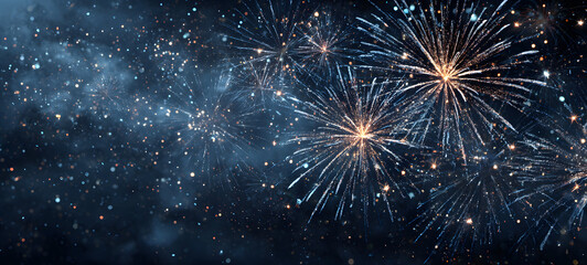 Silvester, New Year's Eve, Festival Party New Year 2026, new years eve Fireworks background banner panorama - firework and sparklers on rustic dark blue night sky texture