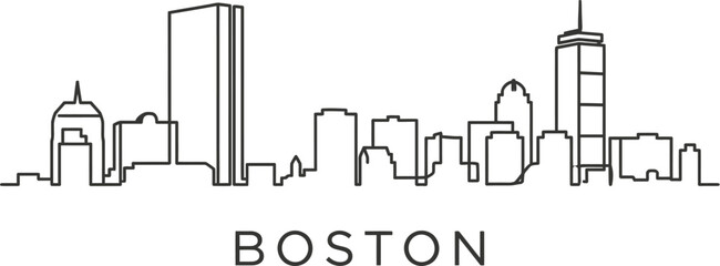 Boston city skyline continuous line art vector illustration