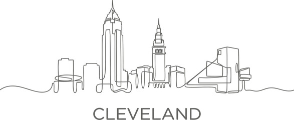 Naklejka premium Cleveland Ohio city skyline single continuous line drawing vector