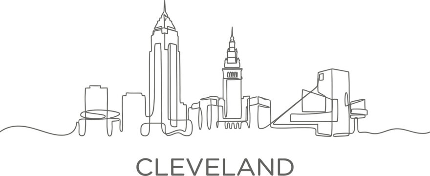 Cleveland Ohio city skyline single continuous line drawing vector