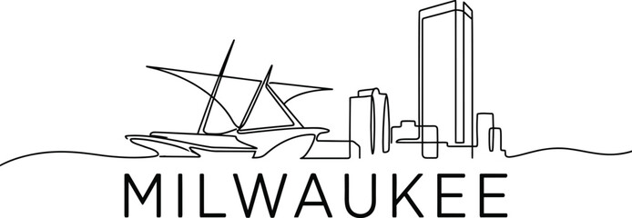 Milwaukee cityscape continuous line drawing vector illustration