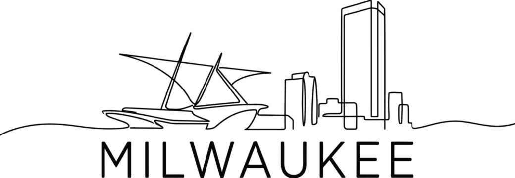 Milwaukee cityscape continuous line drawing vector illustration