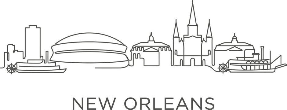 New Orleans skyline continuous line art vector illustration