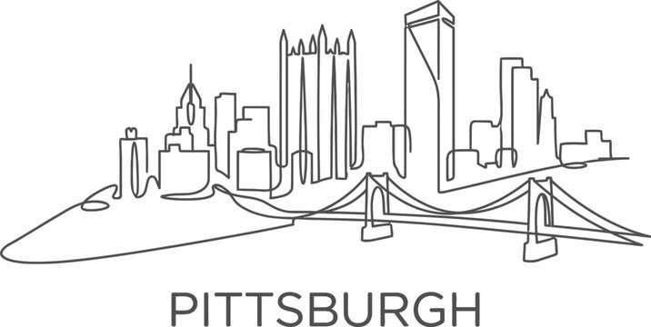 Pittsburgh skyline continuous line drawing vector illustration
