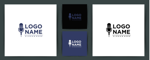 Obraz premium Microphone logo design for podcast, radio, voice recording, and modern audio brand identity