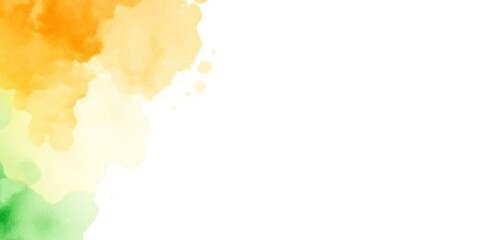 Vibrant watercolor splash background with Indian flag colors and copy space. (saffron, orange, green).