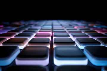 Obraz premium Isometric grid of glowing tiles with alternating brightness on dark blue background