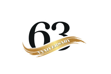 Luxury 63th Anniversary Celebration Logo with Golden Ribbon for Premium Event Branding