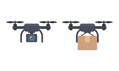 カメラと荷物を搭載したドローンのイラスト &ndash; 空撮・物流テクノロジー