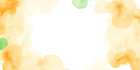 Abstract watercolor frame background with orange and green paint splashes.