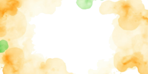 Abstract watercolor frame background with orange and green paint splashes.