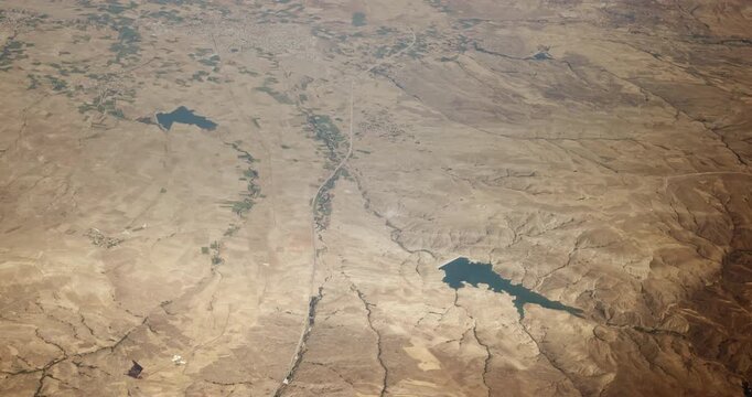 Flight above Aerial View Of Yap alt n Dam, Sarkisla town Cemel Baraji Cemel Dam. Sarkisla is a town in the Central Anatolian Sivas Province of Turkey. Video Taken From Plane Window. Travel And Tourism