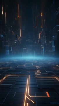 Abstract technology with a floating energy grid made of glowing. Abstract fractal realms