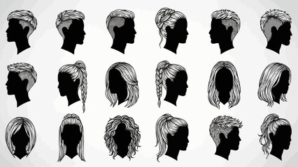 Collection of Diverse Hairstyles and Haircuts Showcased in Silhouette Profiles.