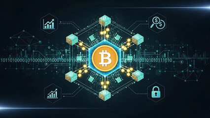Bitcoin cryptocurrency network diagram with security and analysis