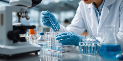 Fototapeta premium Innovative biotechnology breakthroughs in medical solutions laboratory setting scientific research focused viewpoint