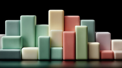 Staggered geometric health survey bars in mint, teal, and lilac on black reflective surface