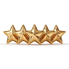 Fototapeta premium Five golden stars aligned perfectly on a white surface showcase an excellent rating and top quality satisfaction for consumers rating services.