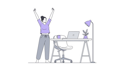 Success and celebration illustration of a woman working from home office vector