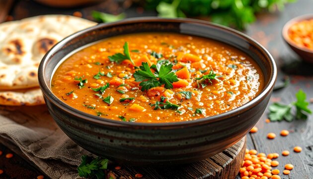 Red lentil soup, traditional middle eastern food.