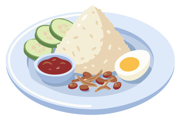 Fatty rice nasi lemak on a blue plate