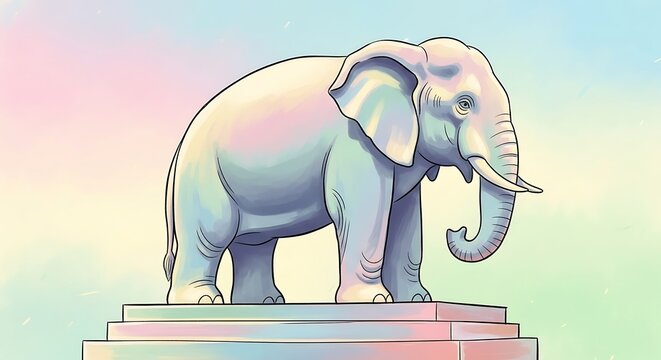 A majestic white elephant statue stands proudly on a multi-tiered pedestal.