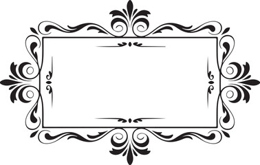 A decorative black vintage ornate frame with elegant swirling flourishes surrounds a blank rectangular space