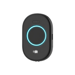 Obraz premium Modern wireless tracker with glowing blue circle on sleek black background