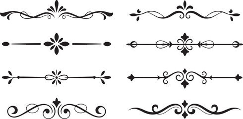 Obraz premium Elegant collection of ornate black page dividers and horizontal line separators for classic document embellishment