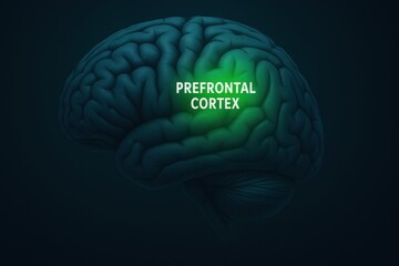 Human brain highlighting prefrontal cortex region for neuroscience study