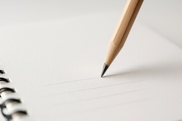 Close up of pencil writing on blank notebook page for creative work